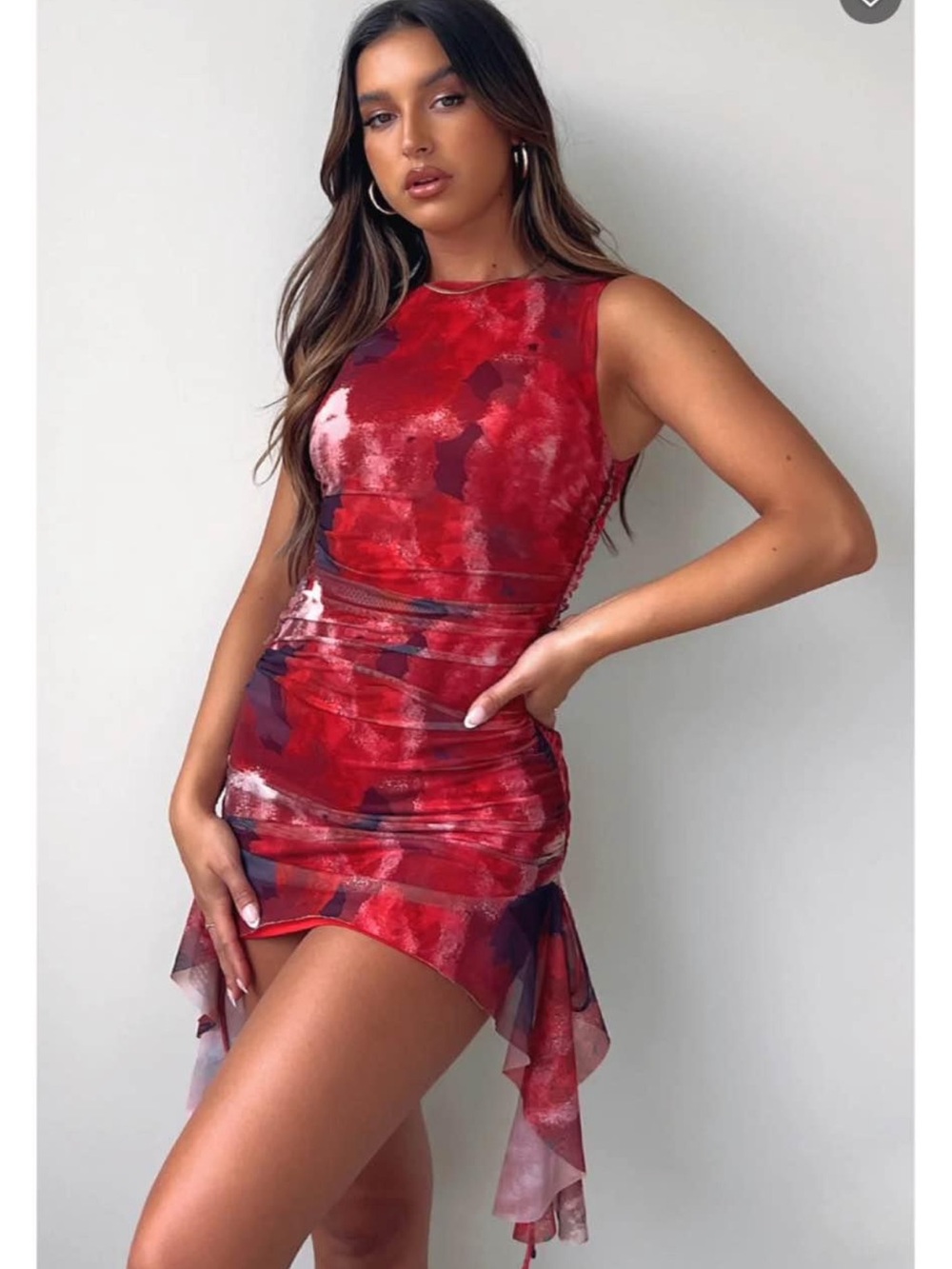 White Fox Boutique Red & Purple Ruched Mini Dress